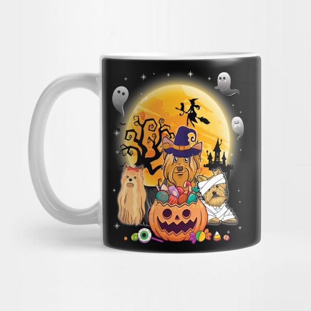 Yorkie Dog Mummy Witch Moon Ghosts Happy Halloween Thanksgiving Merry Christmas Day by joandraelliot